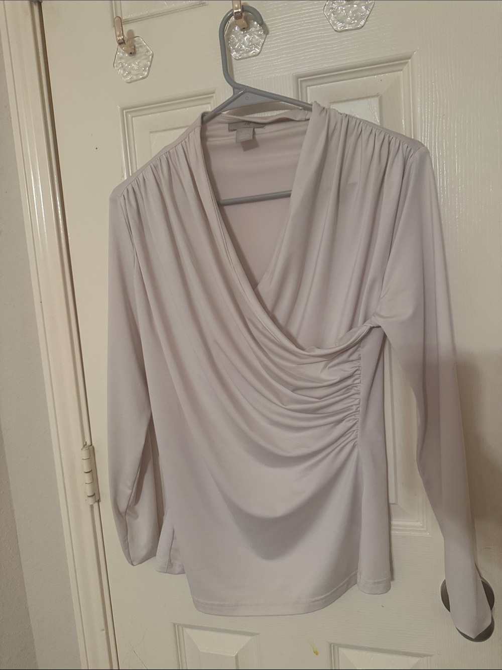 H&M Light Gray Draped V-Neck Long-Sleeve Top